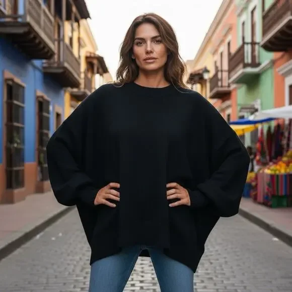 Free People Ottoman Slouchy Black Sweater Long Sleeve Tunic Dress XS - Picture 2 of 16